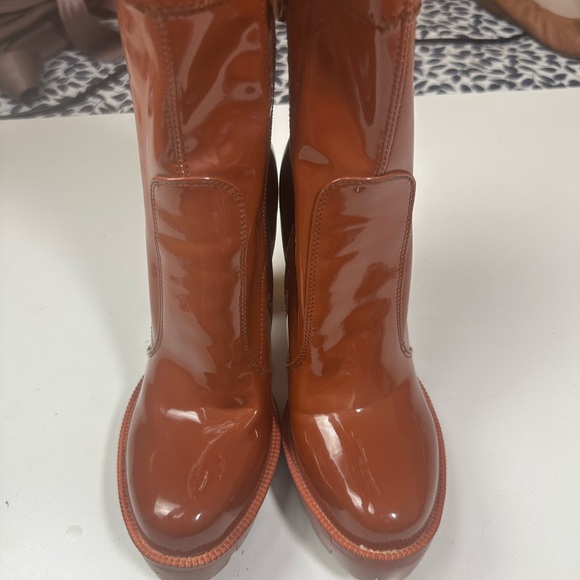 Azalea Wang X Dolls Kill Brown Patent Vegan Leather Rainy Days Boots 7.5 *READ* - Picture 10 of 16